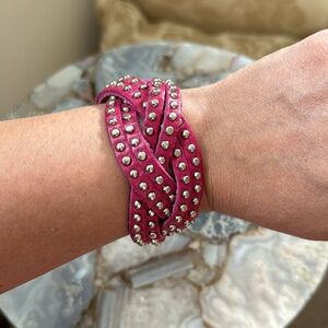 Pink Leather Studded Bracelet